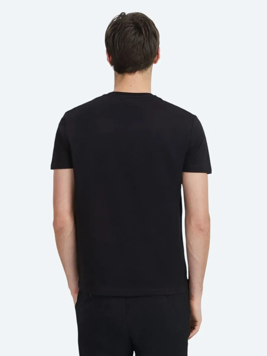 Siyah Baskılı Bisiklet Yaka %100 Pamuk T-Shirt - 4