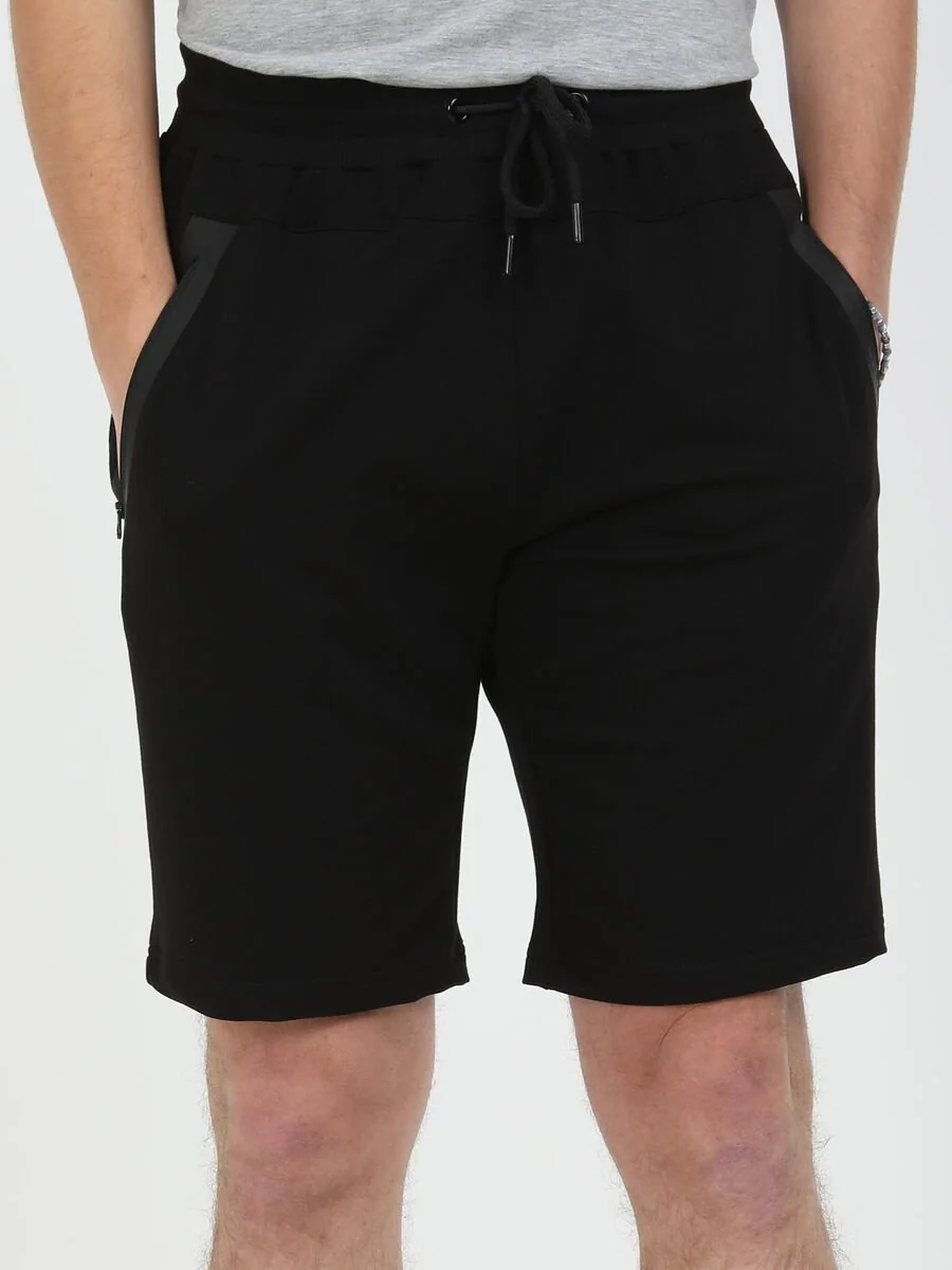 Siyah Baskılı Örme Slim Fit Casual Pamuk Karışımlı Bermuda - 1