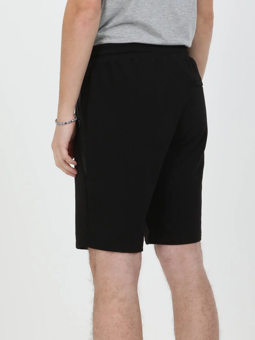 Siyah Baskılı Örme Slim Fit Casual Pamuk Karışımlı Bermuda - 5