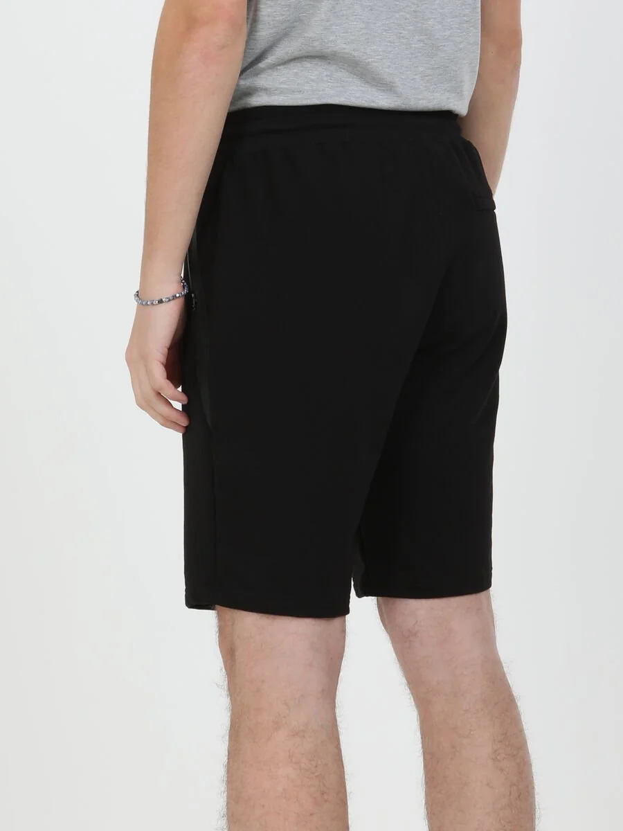 Siyah Baskılı Örme Slim Fit Casual Pamuk Karışımlı Bermuda - 5