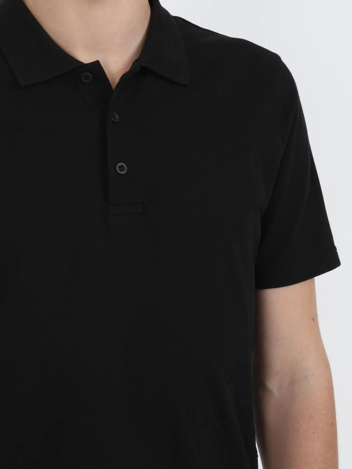 Siyah Baskılı Polo Yaka %100 Pamuk T-Shirt - 3
