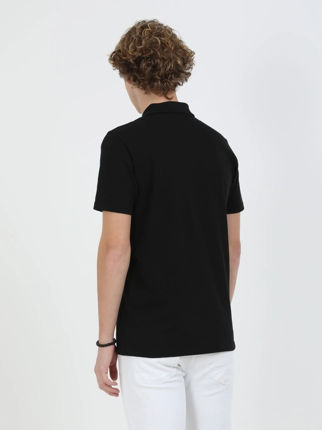 Siyah Baskılı Polo Yaka %100 Pamuk T-Shirt - 5