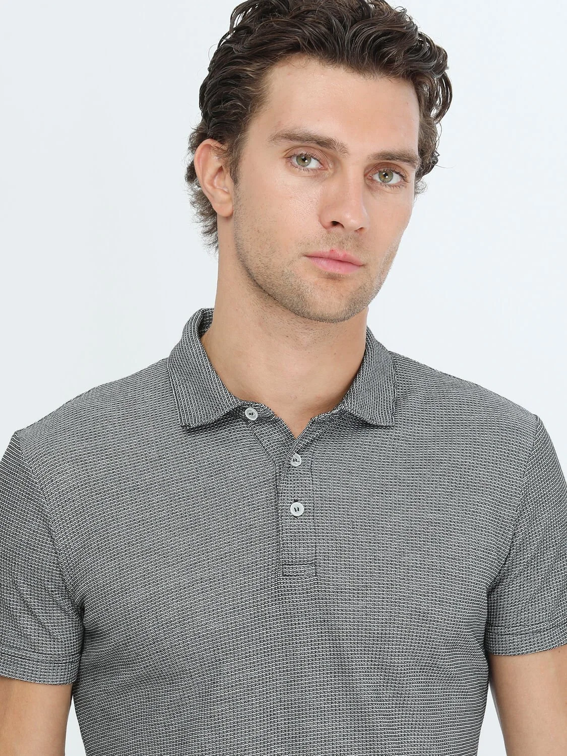 Siyah Baskılı Polo Yaka Pamuk Karışımlı T-Shirt - 4