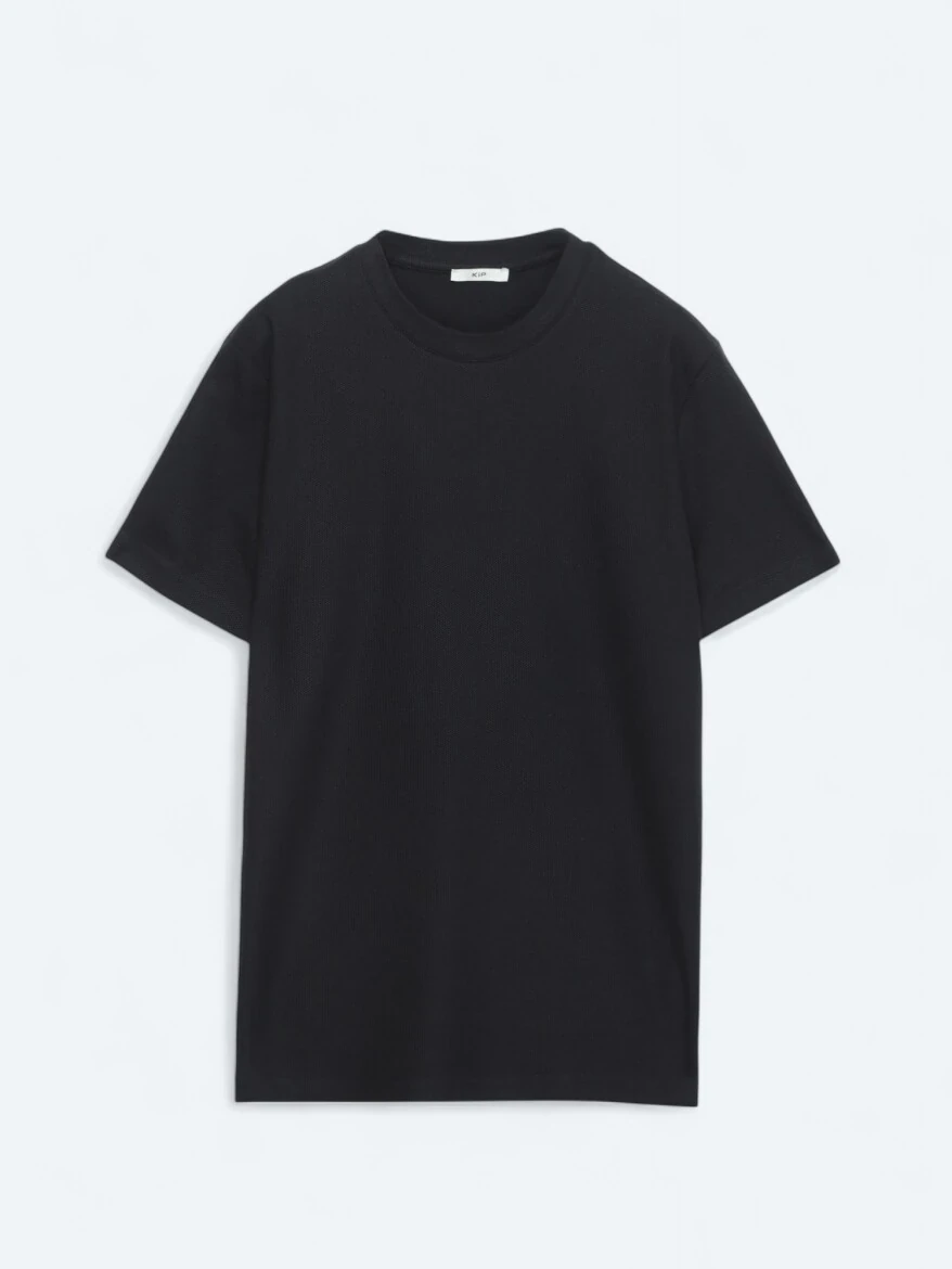 Siyah Bisiklet Yaka %100 Pamuk T-Shirt 