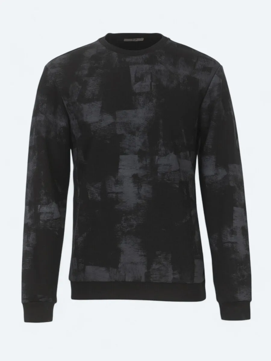 Siyah Bisiklet Yaka Baskılı Sweatshırt - 5
