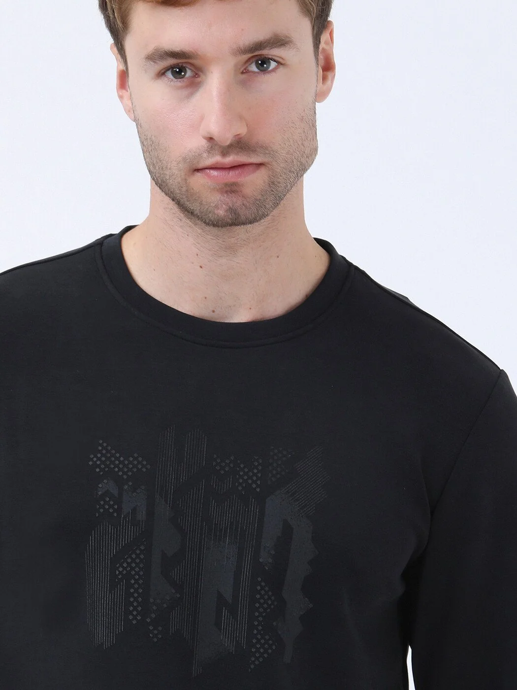 Siyah Bisiklet Yaka Baskılı Sweatshırt - 4