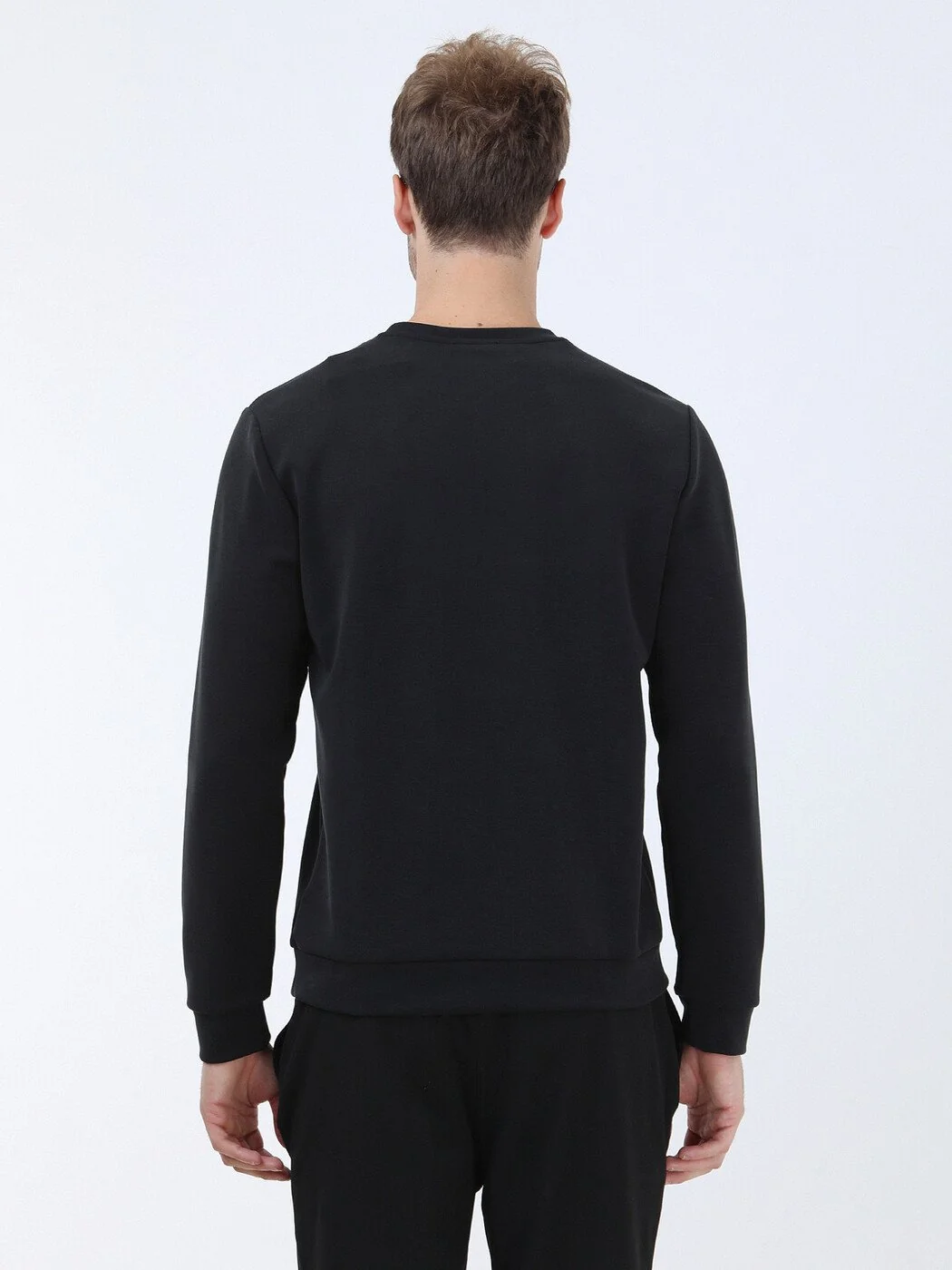 Siyah Bisiklet Yaka Baskılı Sweatshırt - 5