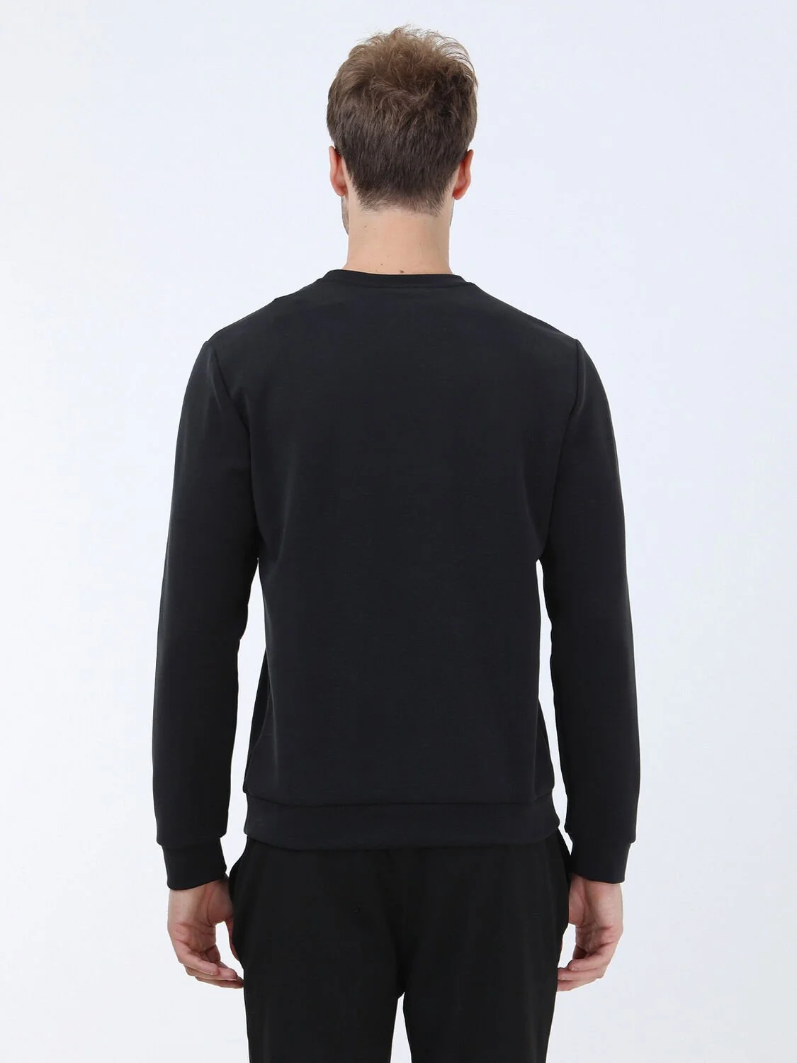 Siyah Bisiklet Yaka Baskılı Sweatshırt - 5