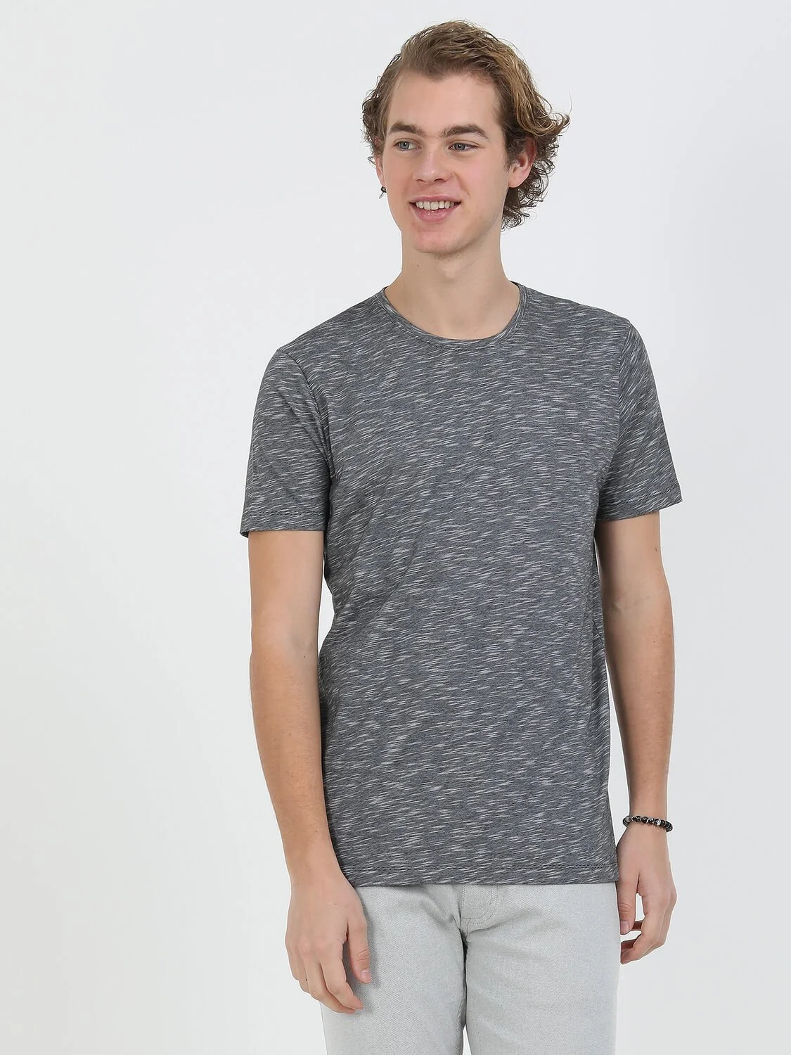 Siyah Bisiklet Yaka Pamuk Karışımlı T-Shirt - 4
