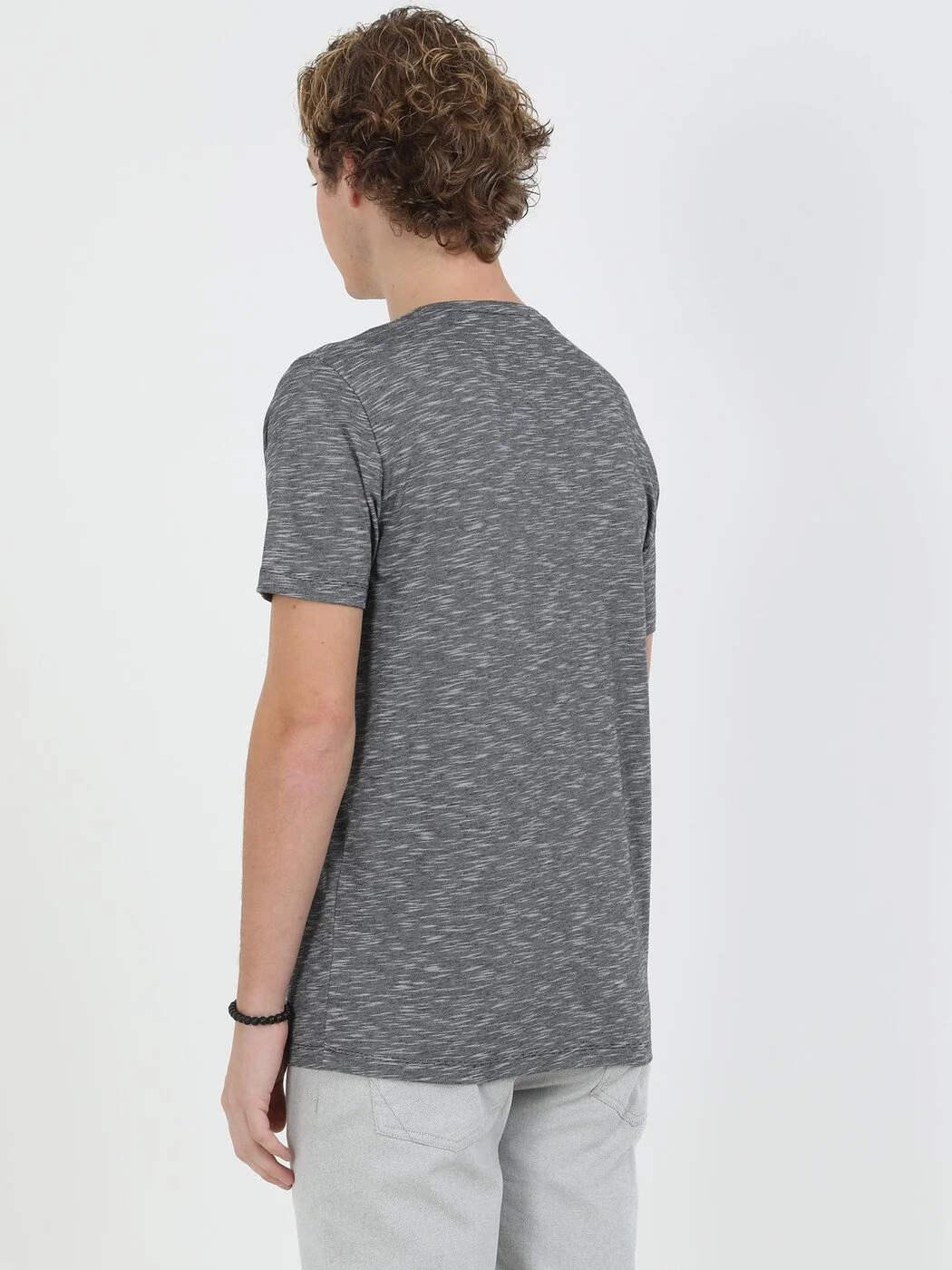 Siyah Bisiklet Yaka Pamuk Karışımlı T-Shirt - 5