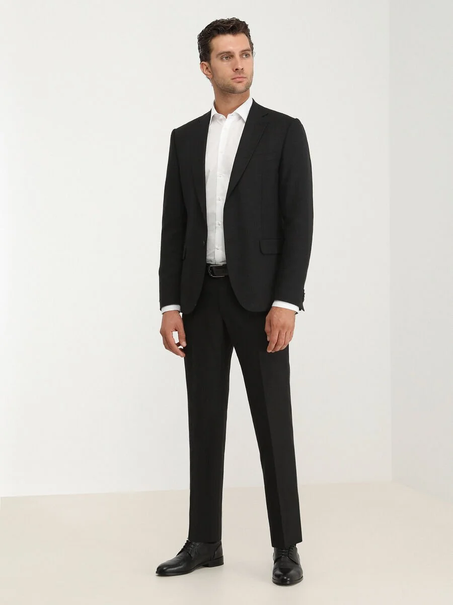 Siyah Çizgili Modern Fit Keten Karışımlı Takım Elbise - 2