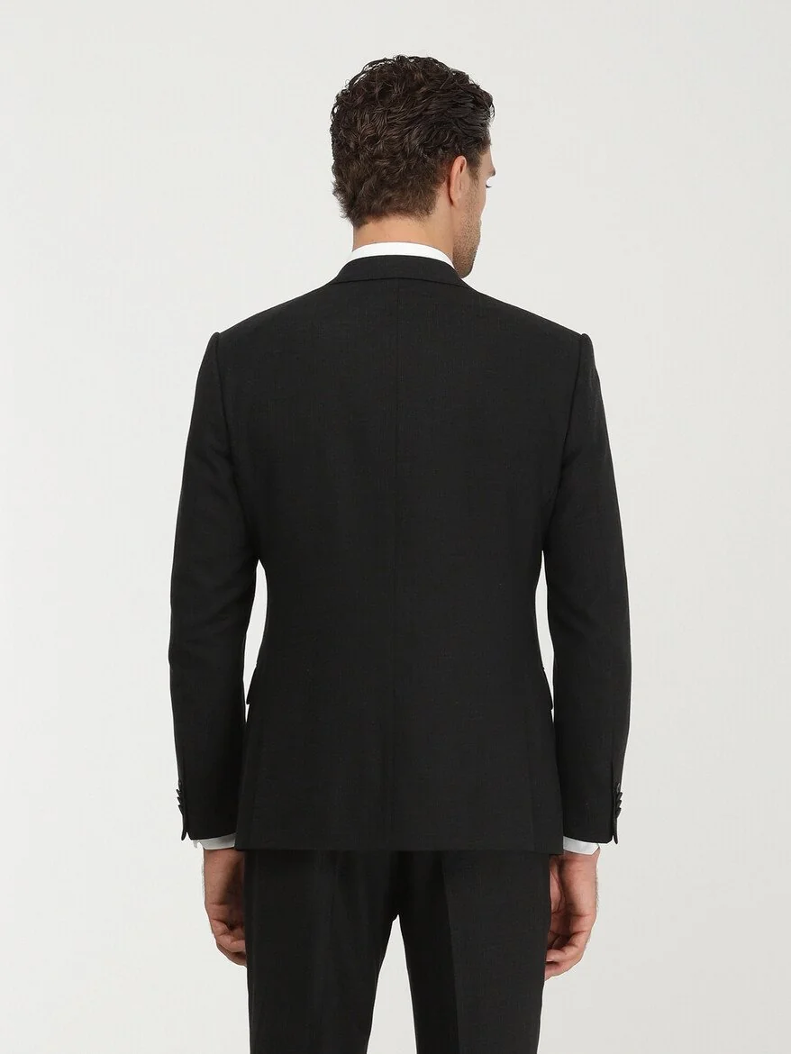 Siyah Çizgili Modern Fit Keten Karışımlı Takım Elbise - 6