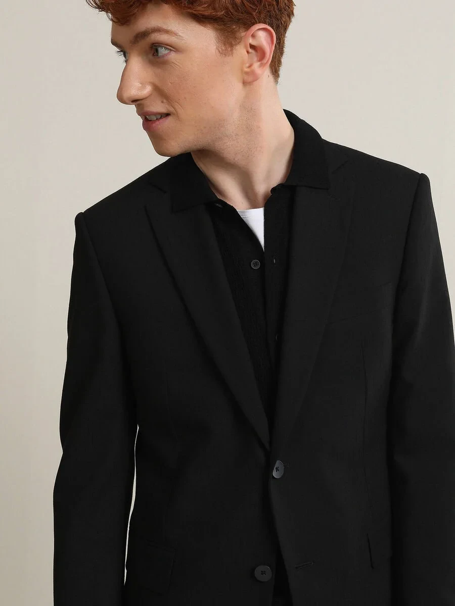 Siyah Çizgili Modern Fit Takım Elbise - 2