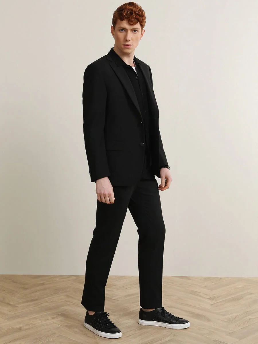 Siyah Çizgili Modern Fit Takım Elbise - 3