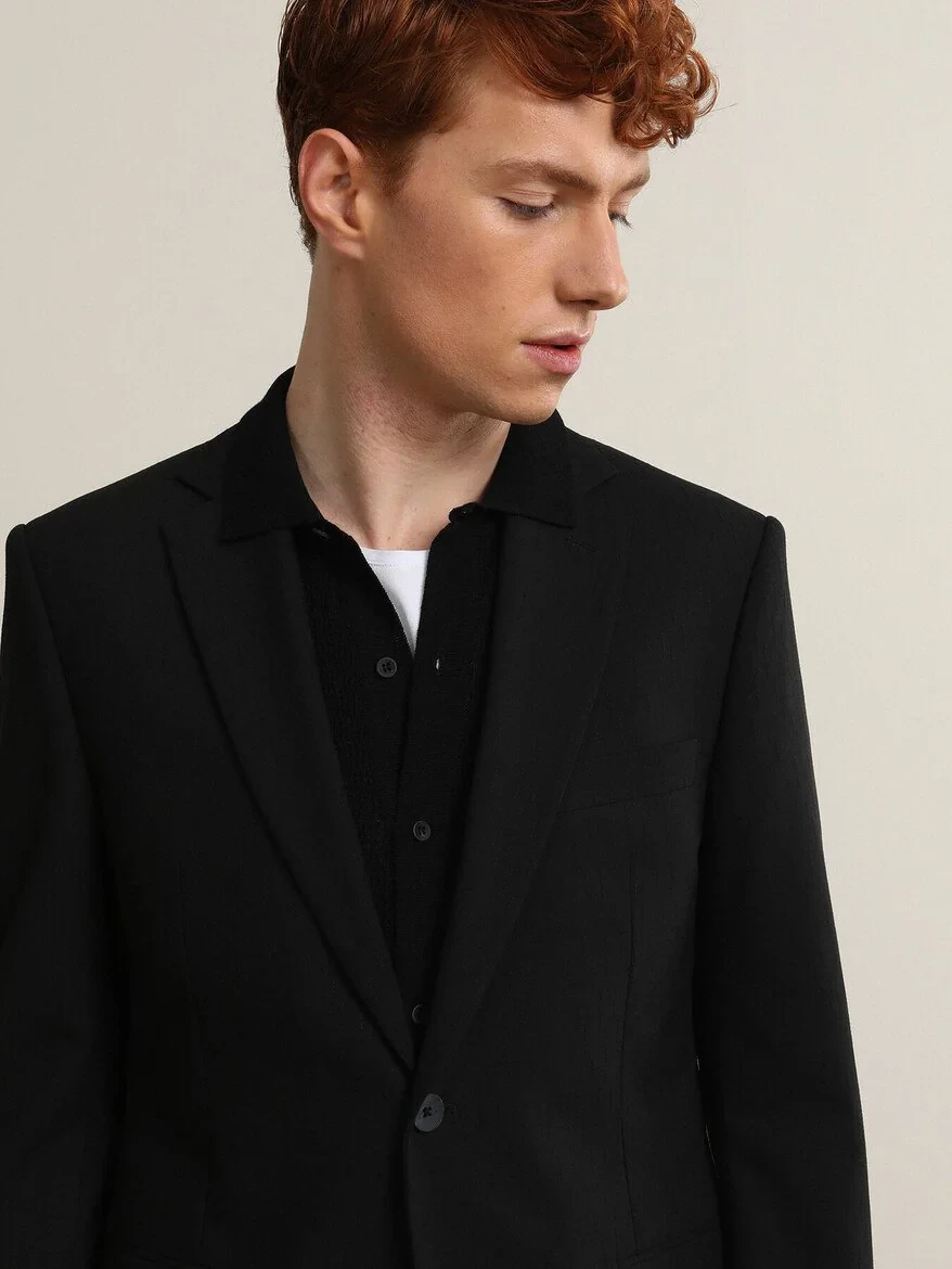 Siyah Çizgili Modern Fit Takım Elbise - 4