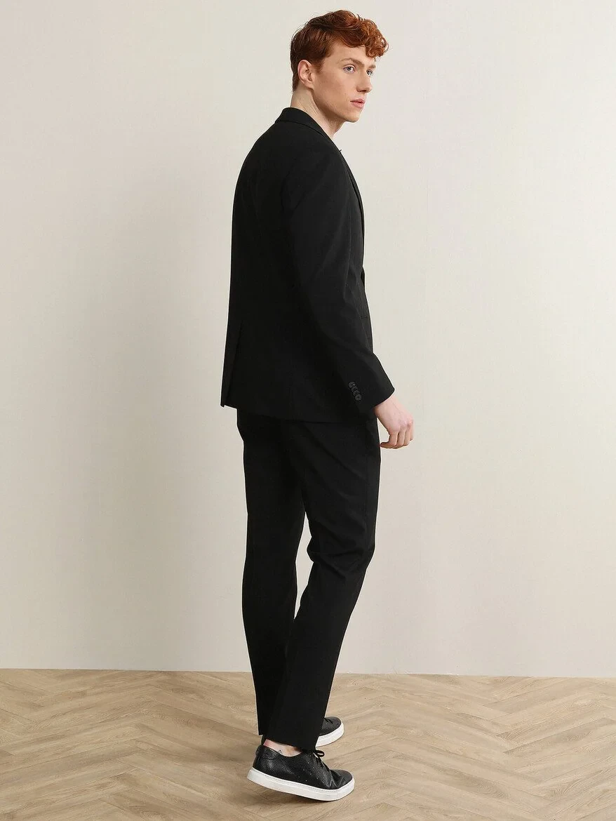 Siyah Çizgili Modern Fit Takım Elbise - 5