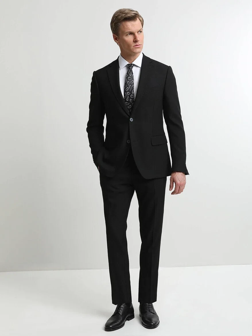 Siyah Çizgili Modern Fit Takım Elbise - 2