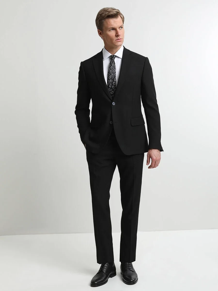 Siyah Çizgili Modern Fit Takım Elbise - 2