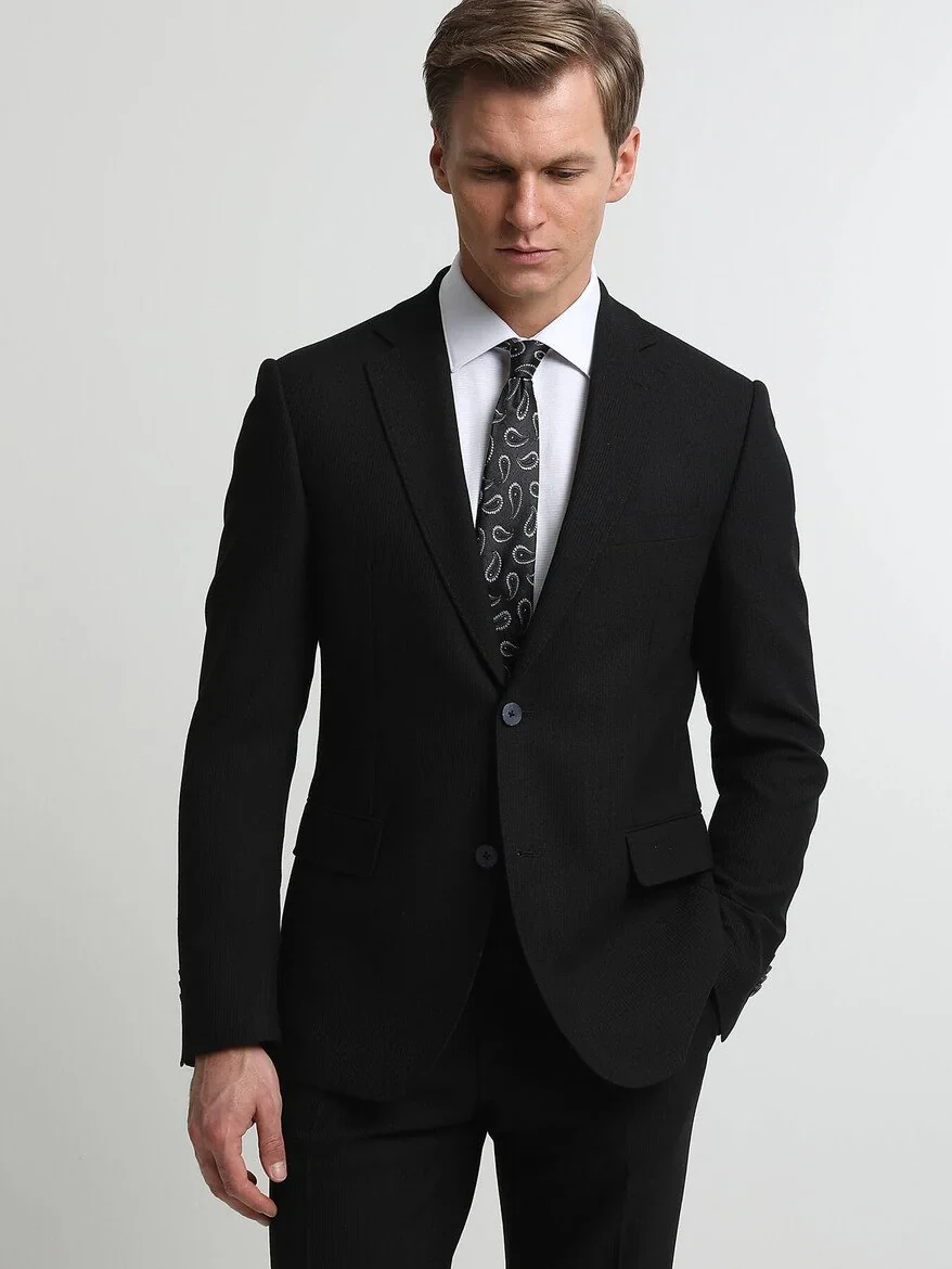 Siyah Çizgili Modern Fit Takım Elbise - 3