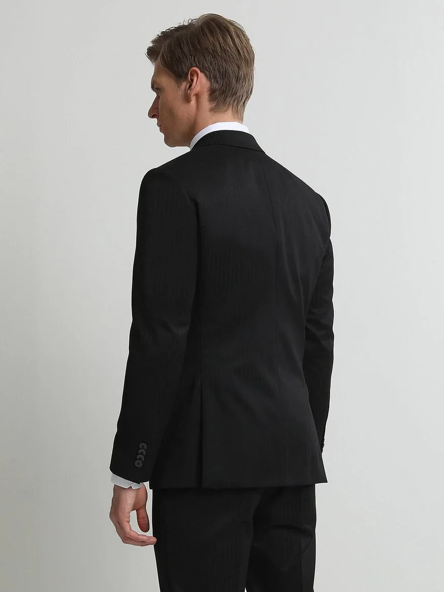 Siyah Çizgili Modern Fit Takım Elbise - 4