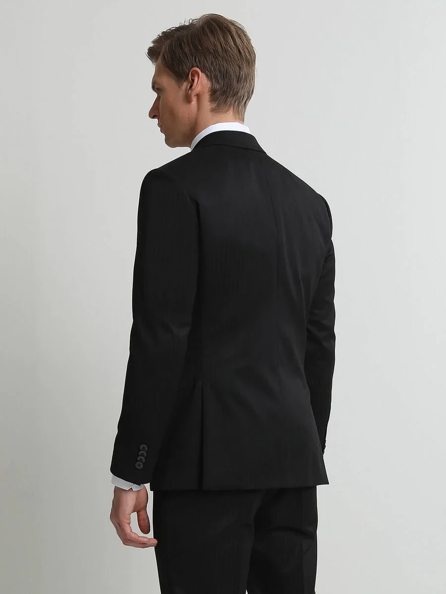 Siyah Çizgili Modern Fit Takım Elbise - 4