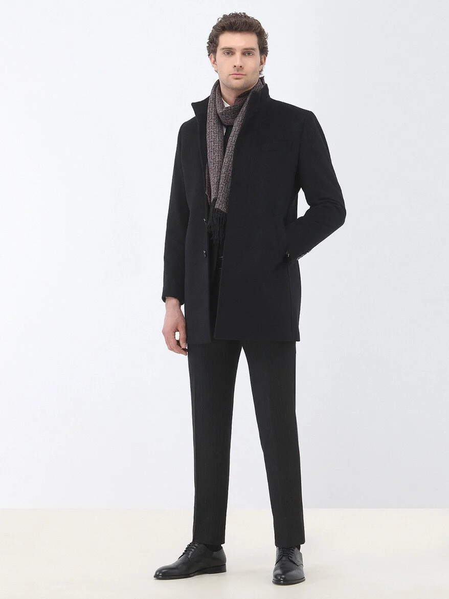 Siyah Çizgili Modern Fit Takım Elbise - 2