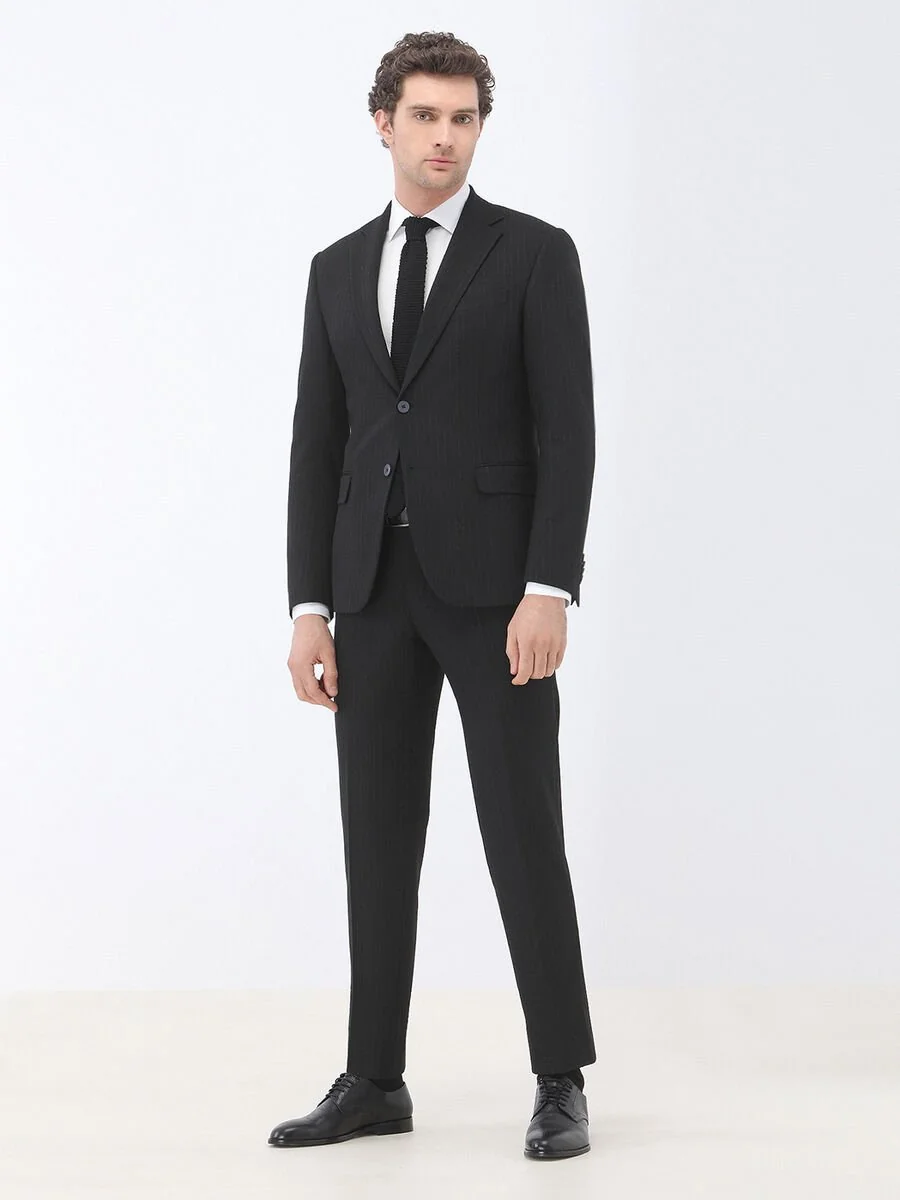 Siyah Çizgili Modern Fit Takım Elbise - 3