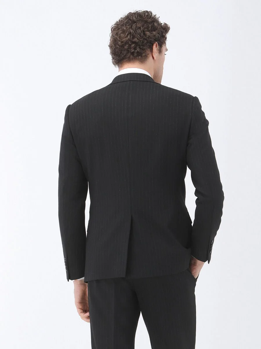 Siyah Çizgili Modern Fit Takım Elbise - 6