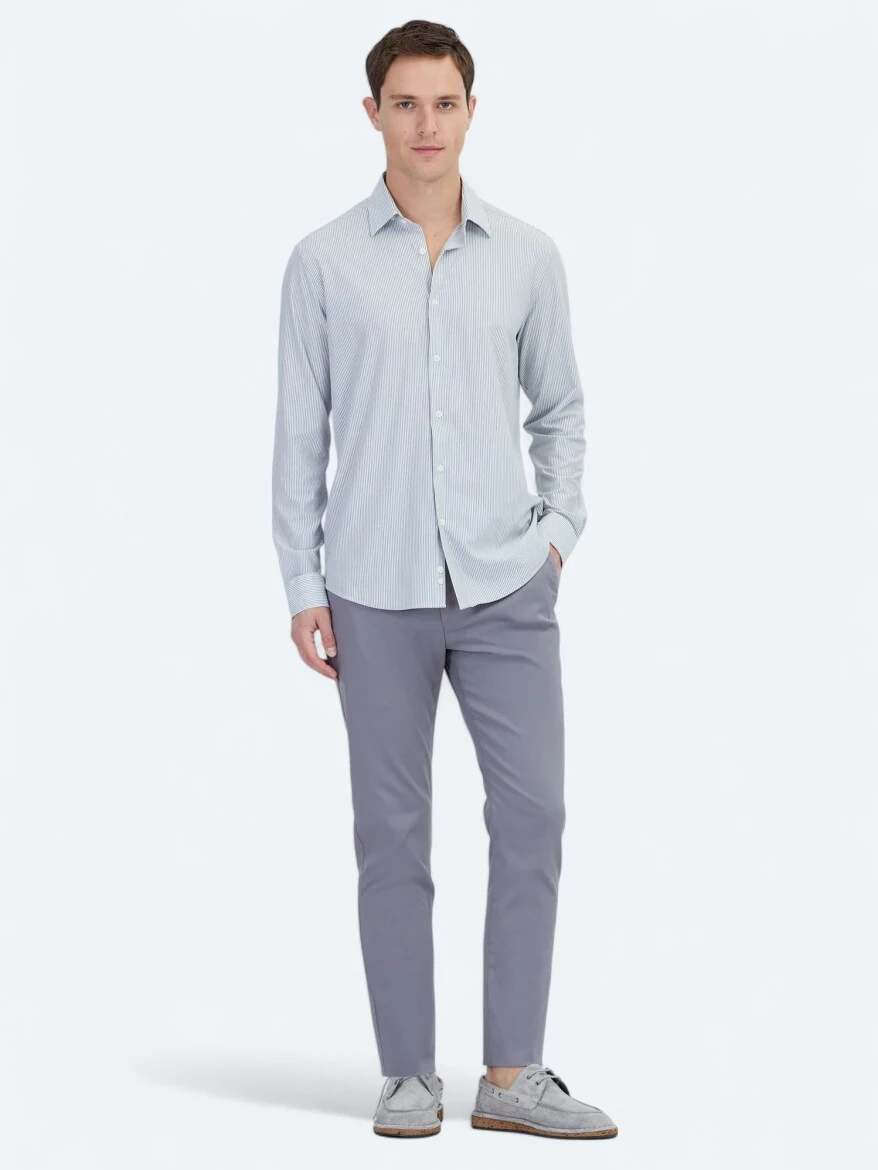 Siyah Çizgili Regular Fit Casual Pamuk Karışımlı Gömlek - 2