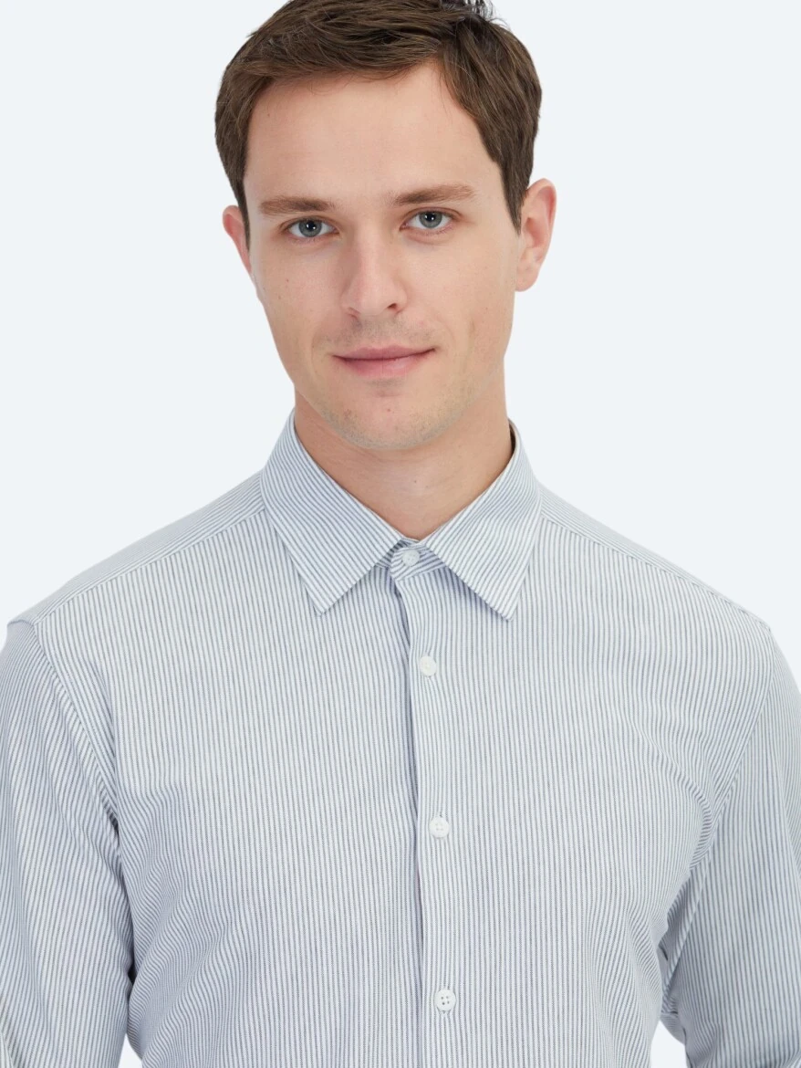 Siyah Çizgili Regular Fit Casual Pamuk Karışımlı Gömlek - 3
