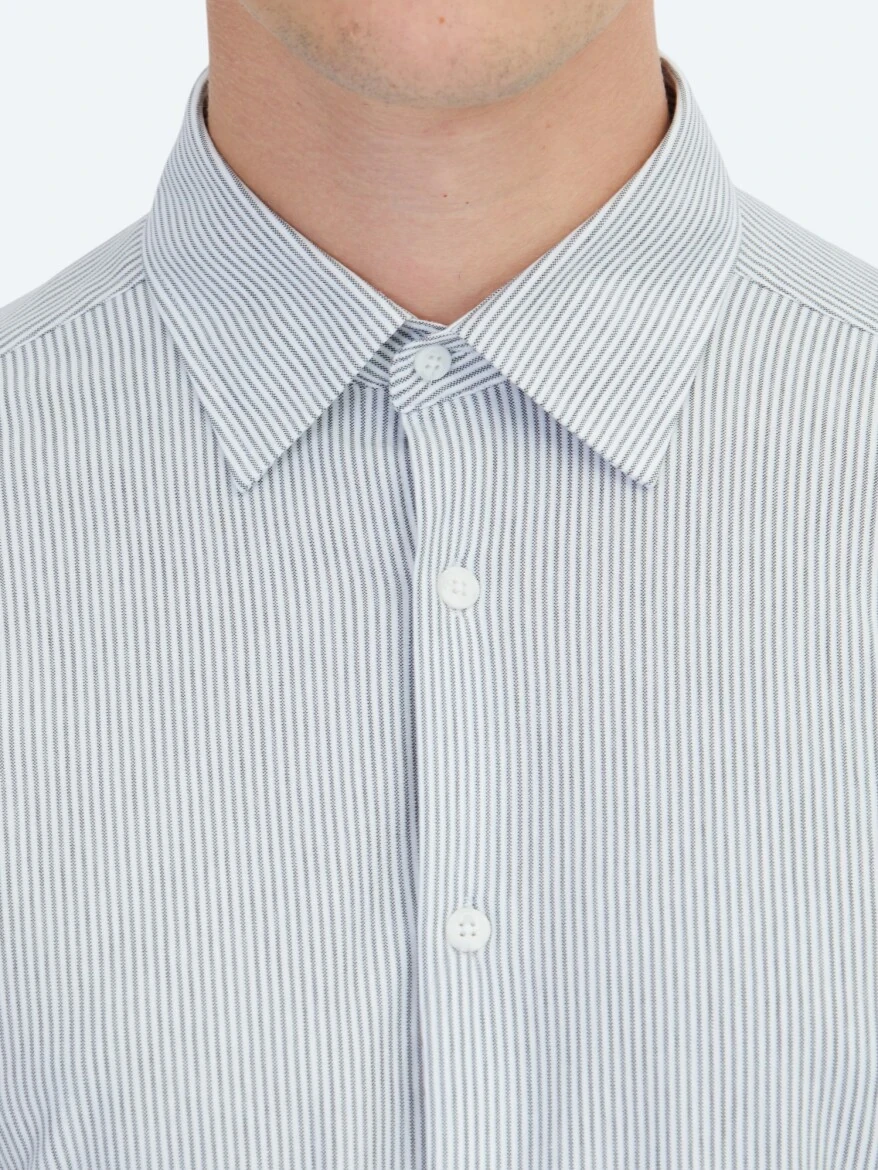 Siyah Çizgili Regular Fit Casual Pamuk Karışımlı Gömlek - 4