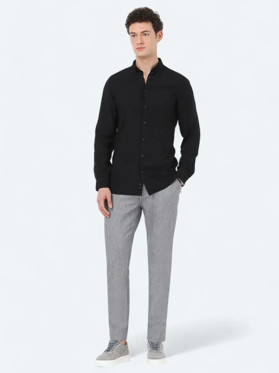 Siyah Çizgili Regular Fit Dokuma Casual Gömlek - 2