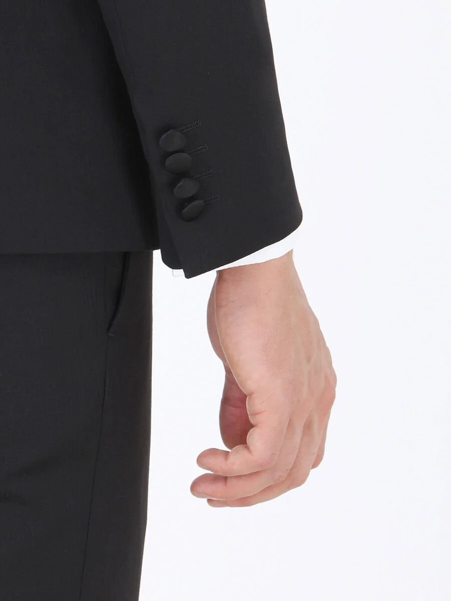 Siyah Çizgili Slim Fit Kruvaze Yaka Dokuma Smokin Takım Elbise - 4