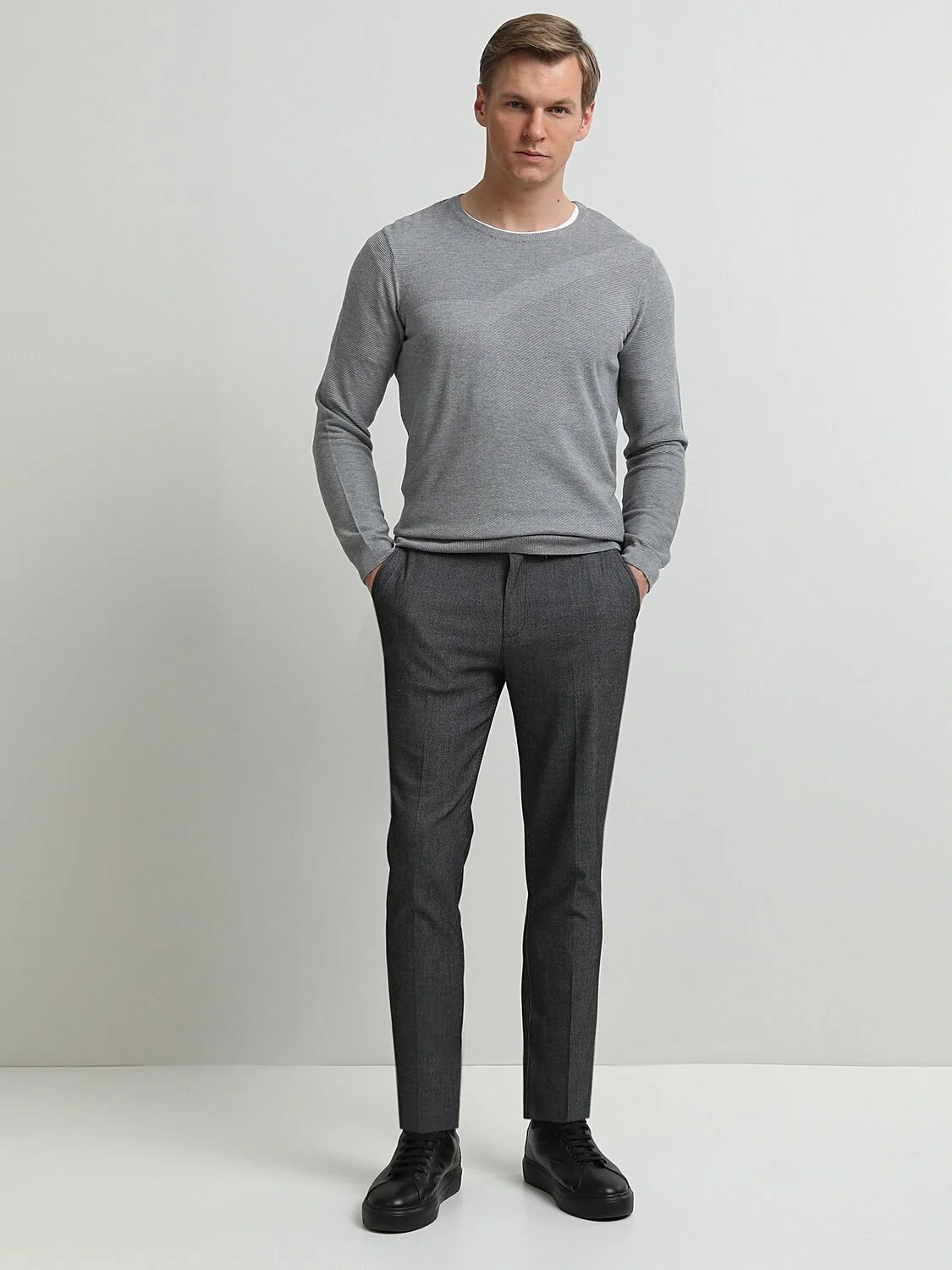 Siyah Desenli Dokuma Slim Fit Smart Casual Pantolon - 1