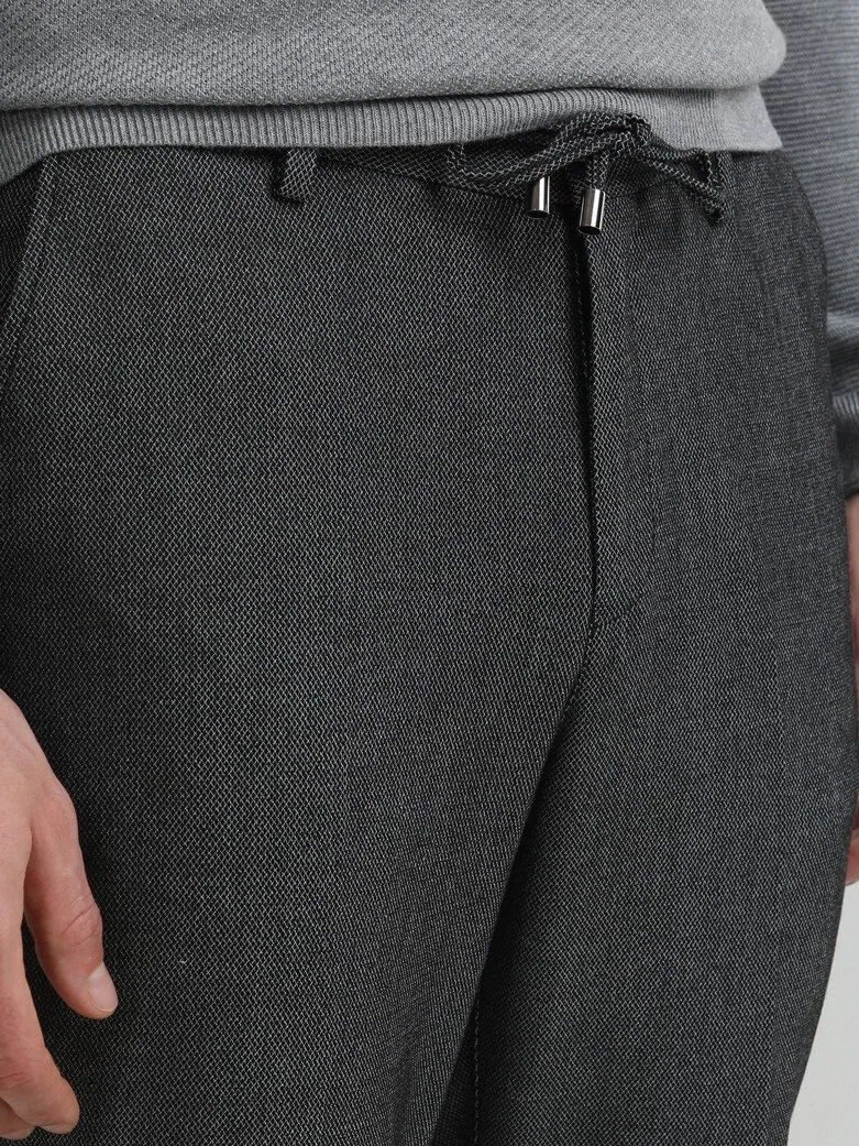 Siyah Desenli Dokuma Slim Fit Smart Casual Pantolon - 2