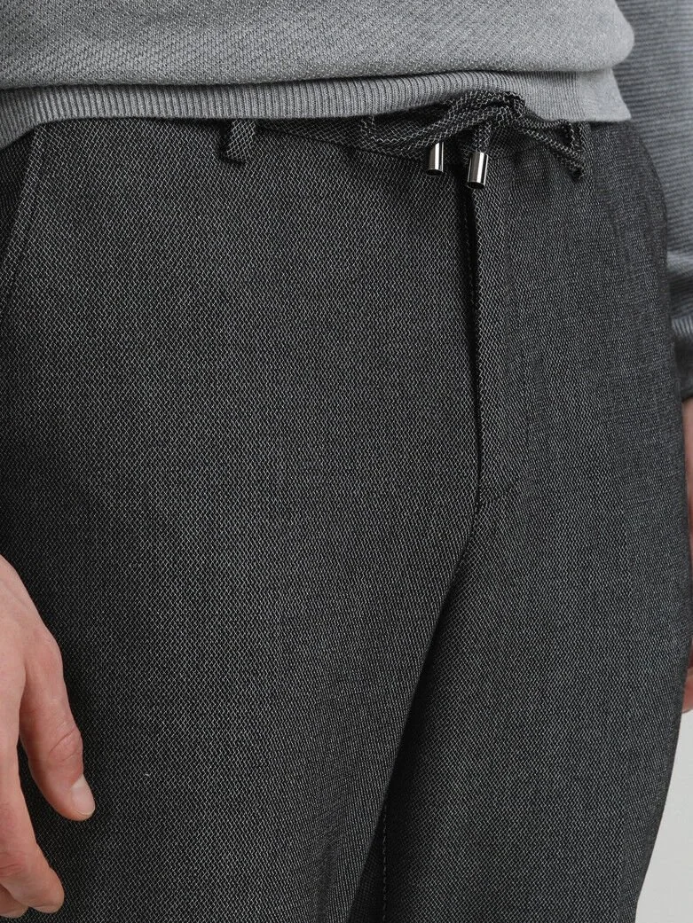 Siyah Desenli Dokuma Slim Fit Smart Casual Pantolon - 2
