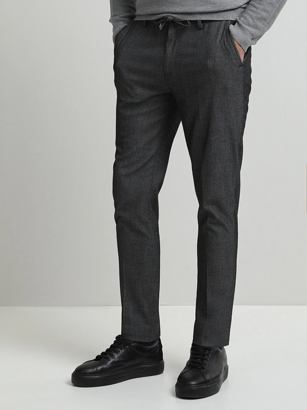 Siyah Desenli Dokuma Slim Fit Smart Casual Pantolon - 3