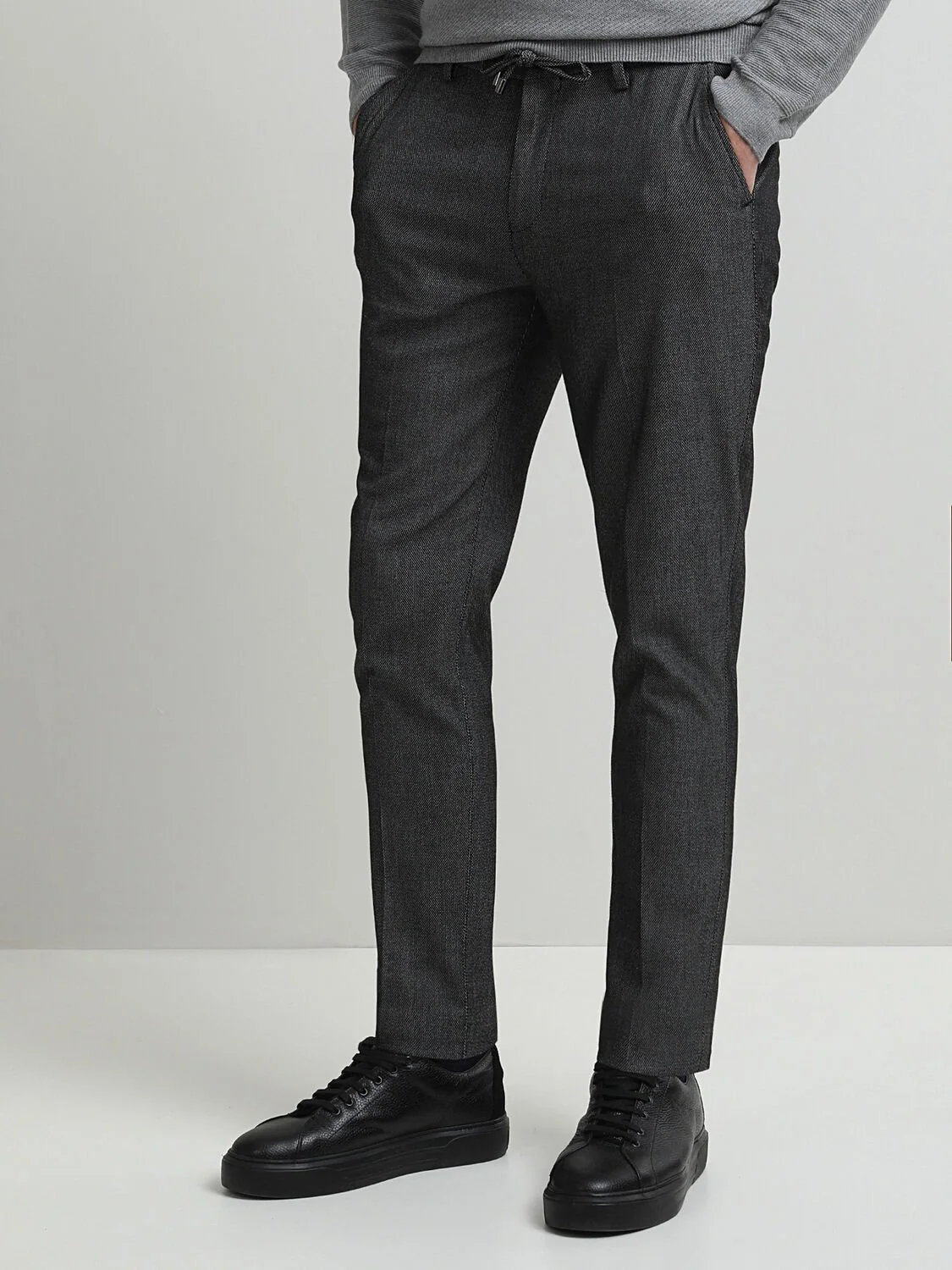 Siyah Desenli Dokuma Slim Fit Smart Casual Pantolon - 3