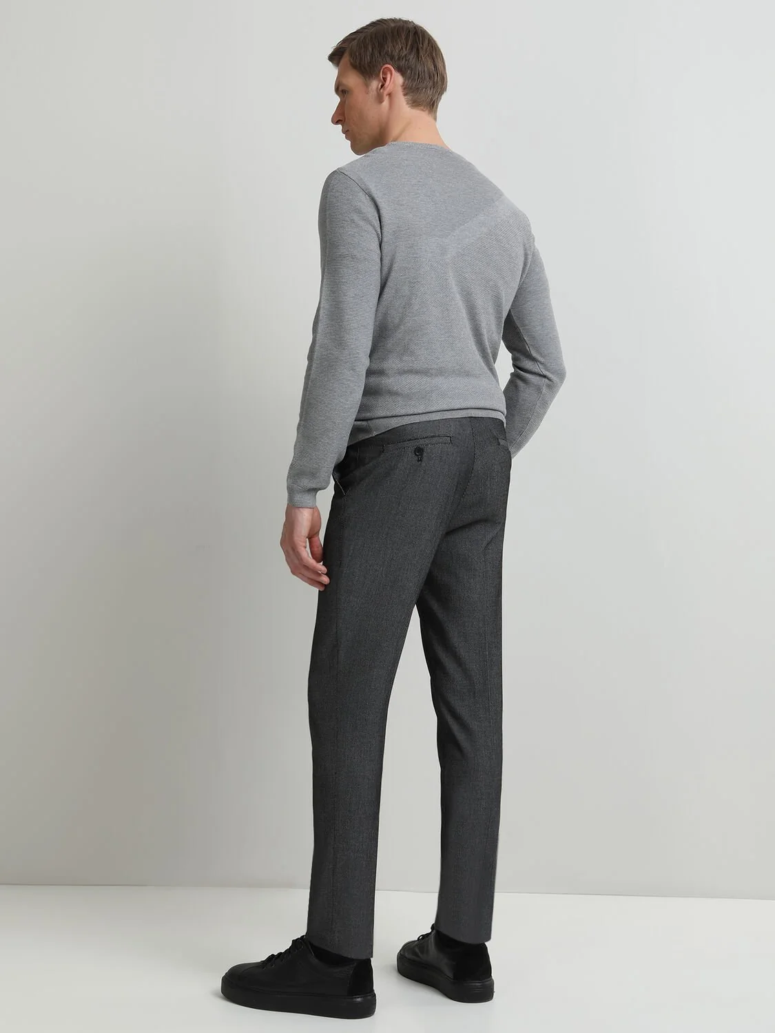 Siyah Desenli Dokuma Slim Fit Smart Casual Pantolon - 4