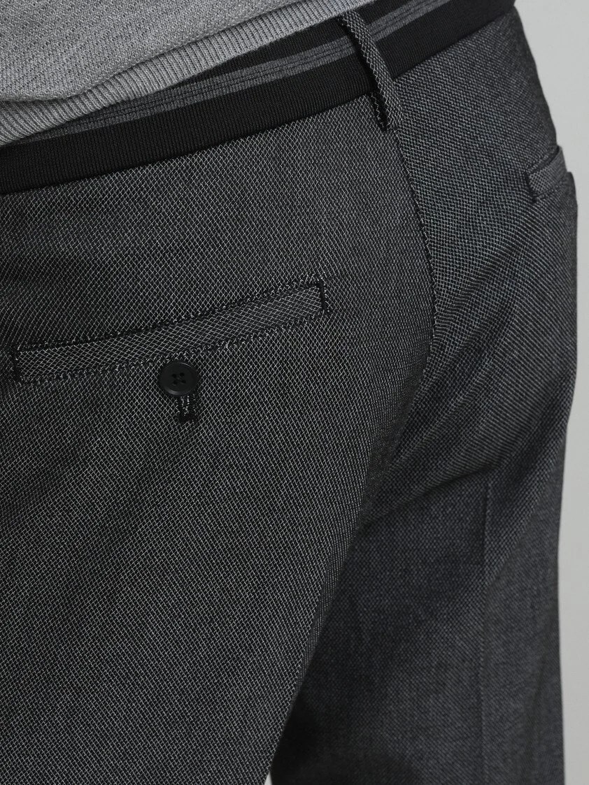 Siyah Desenli Dokuma Slim Fit Smart Casual Pantolon - 5