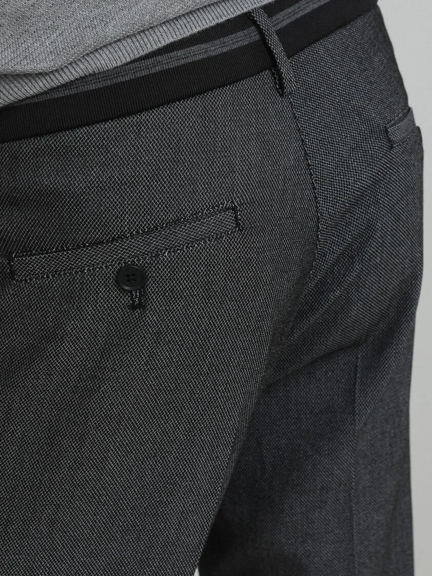 Siyah Desenli Dokuma Slim Fit Smart Casual Pantolon - 5