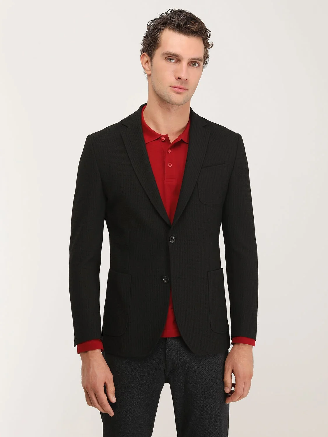 Siyah Desenli Modern Fit Ceket - 1