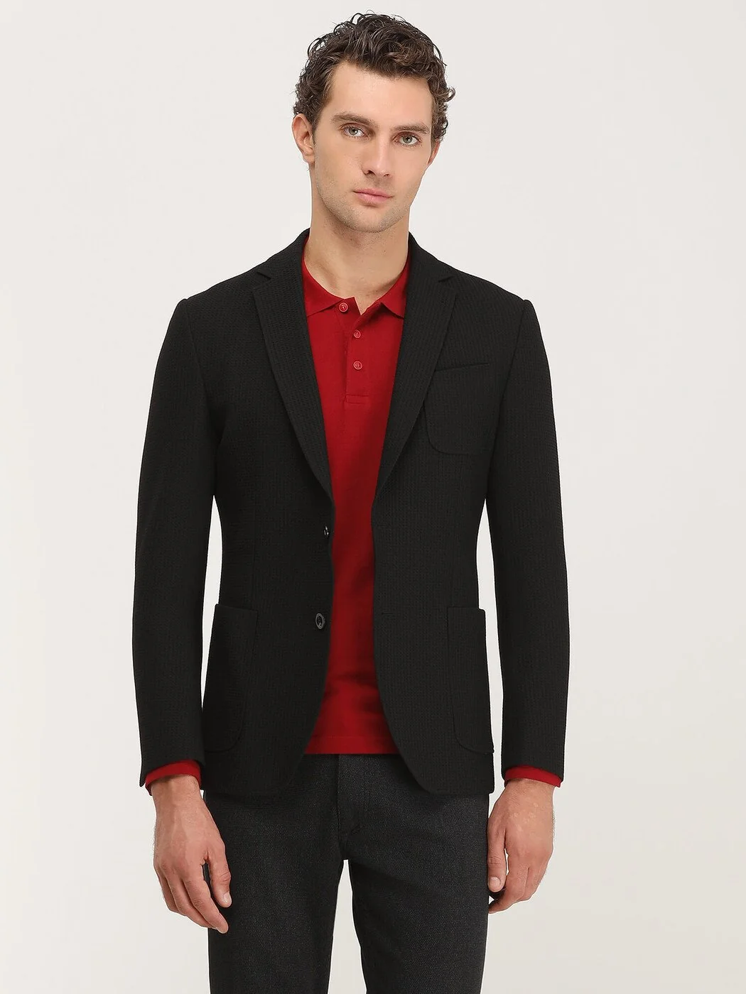 Siyah Desenli Modern Fit Ceket - 3