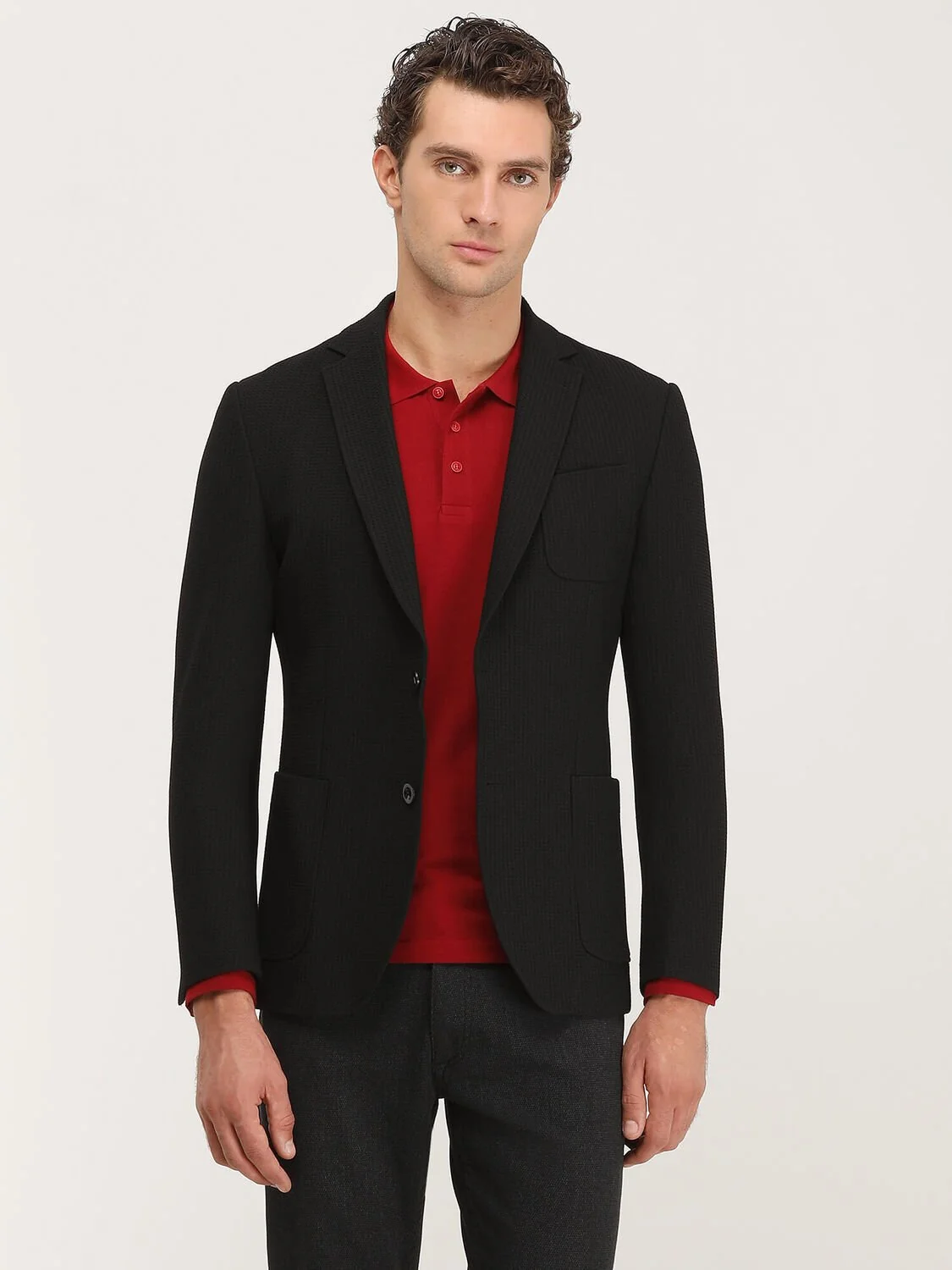 Siyah Desenli Modern Fit Ceket - 3