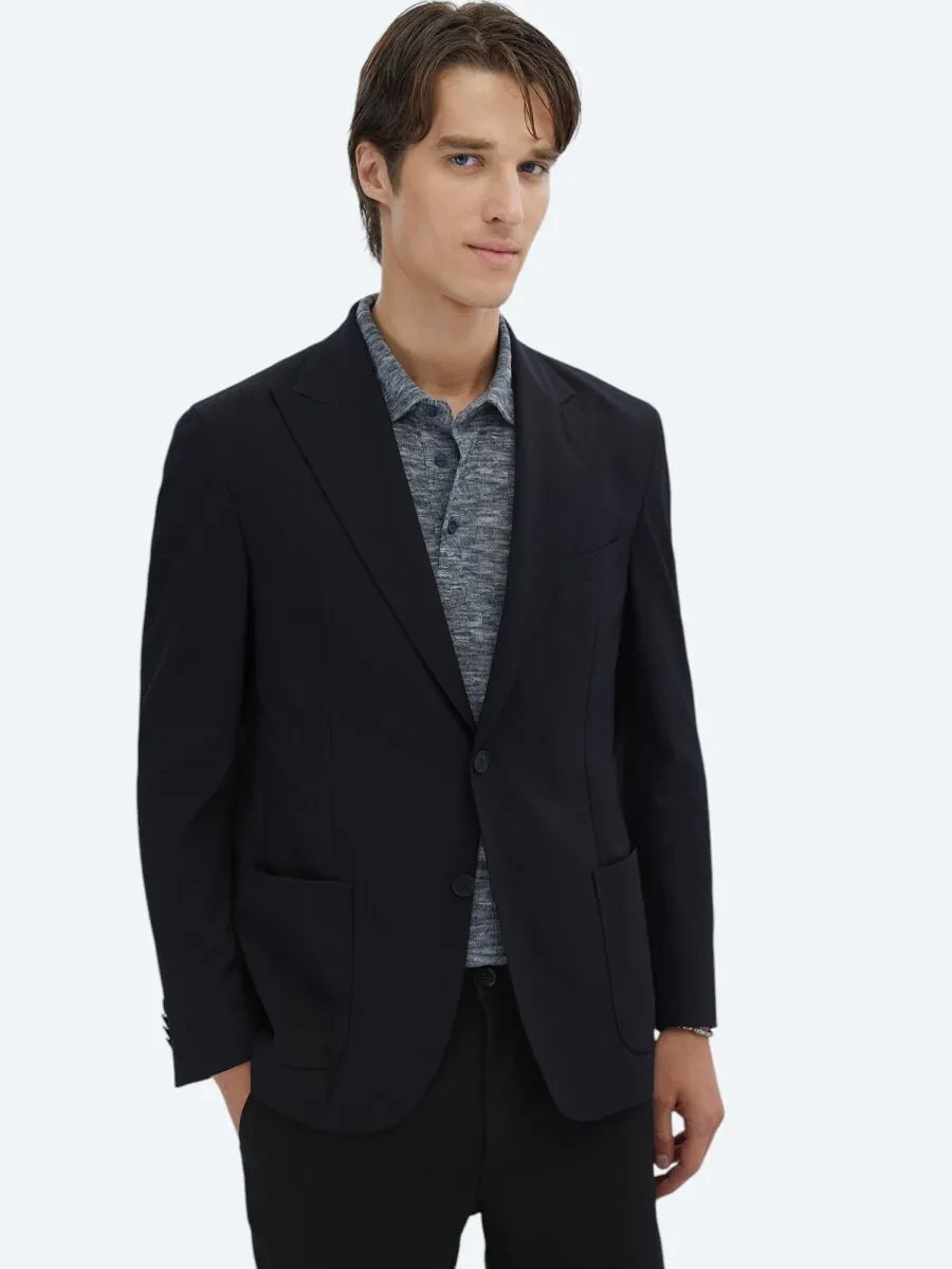 Siyah Desenli Modern Fit Ceket - 1