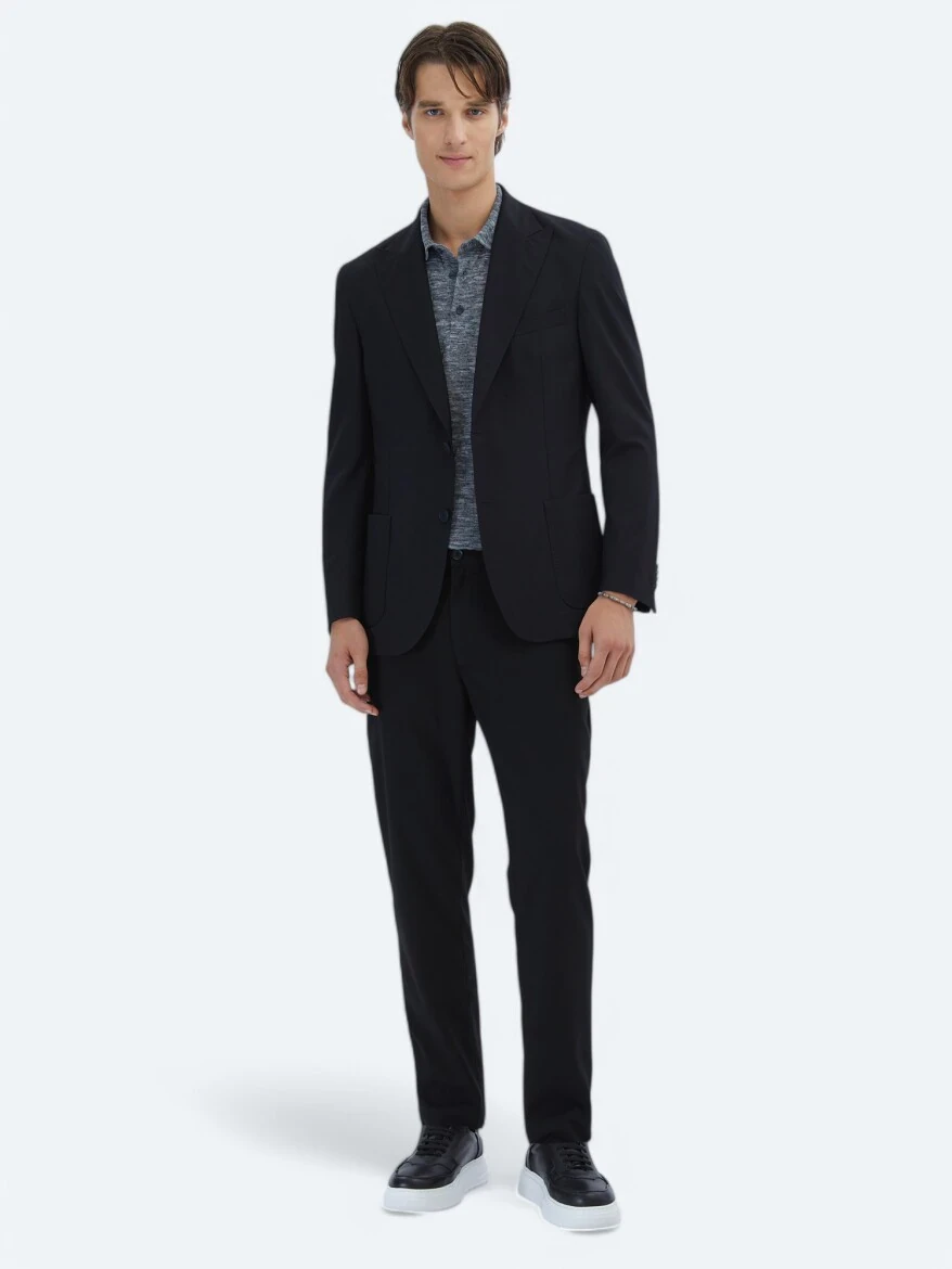 Siyah Desenli Modern Fit Ceket - 2