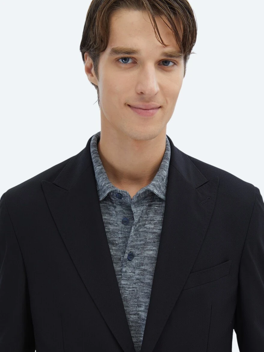 Siyah Desenli Modern Fit Ceket - 4