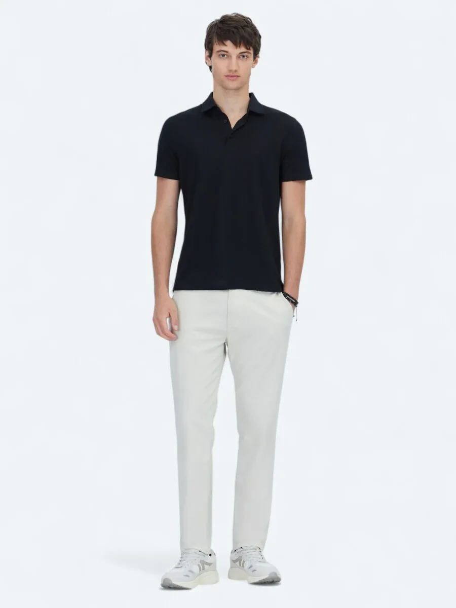 Siyah Desenli Polo Yaka Pamuk Karışımlı T-Shirt - 2
