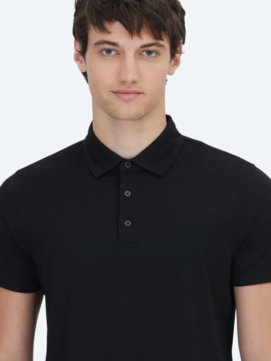 Siyah Desenli Polo Yaka T-Shirt - 3