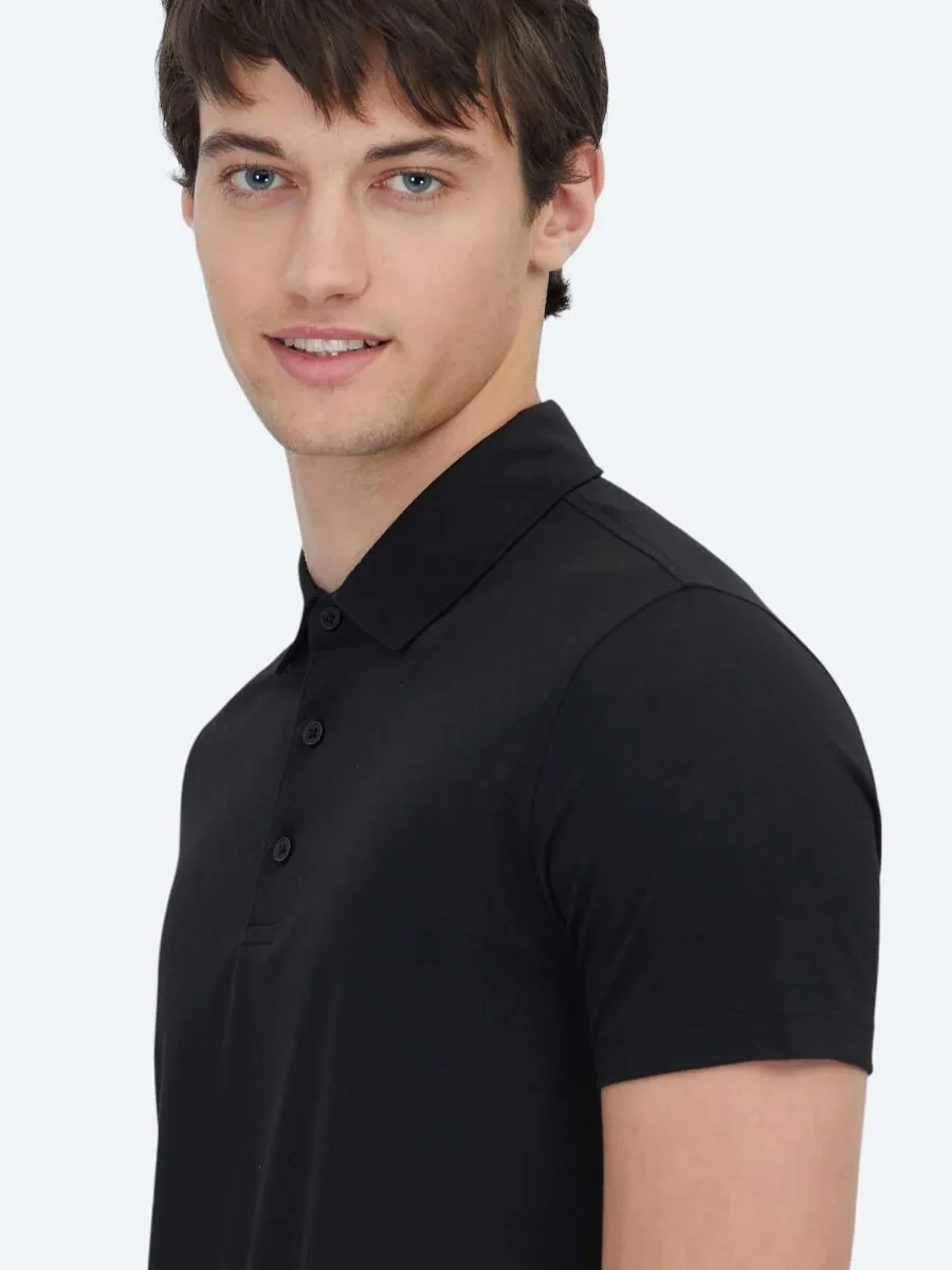Siyah Desenli Polo Yaka T-Shirt - 4